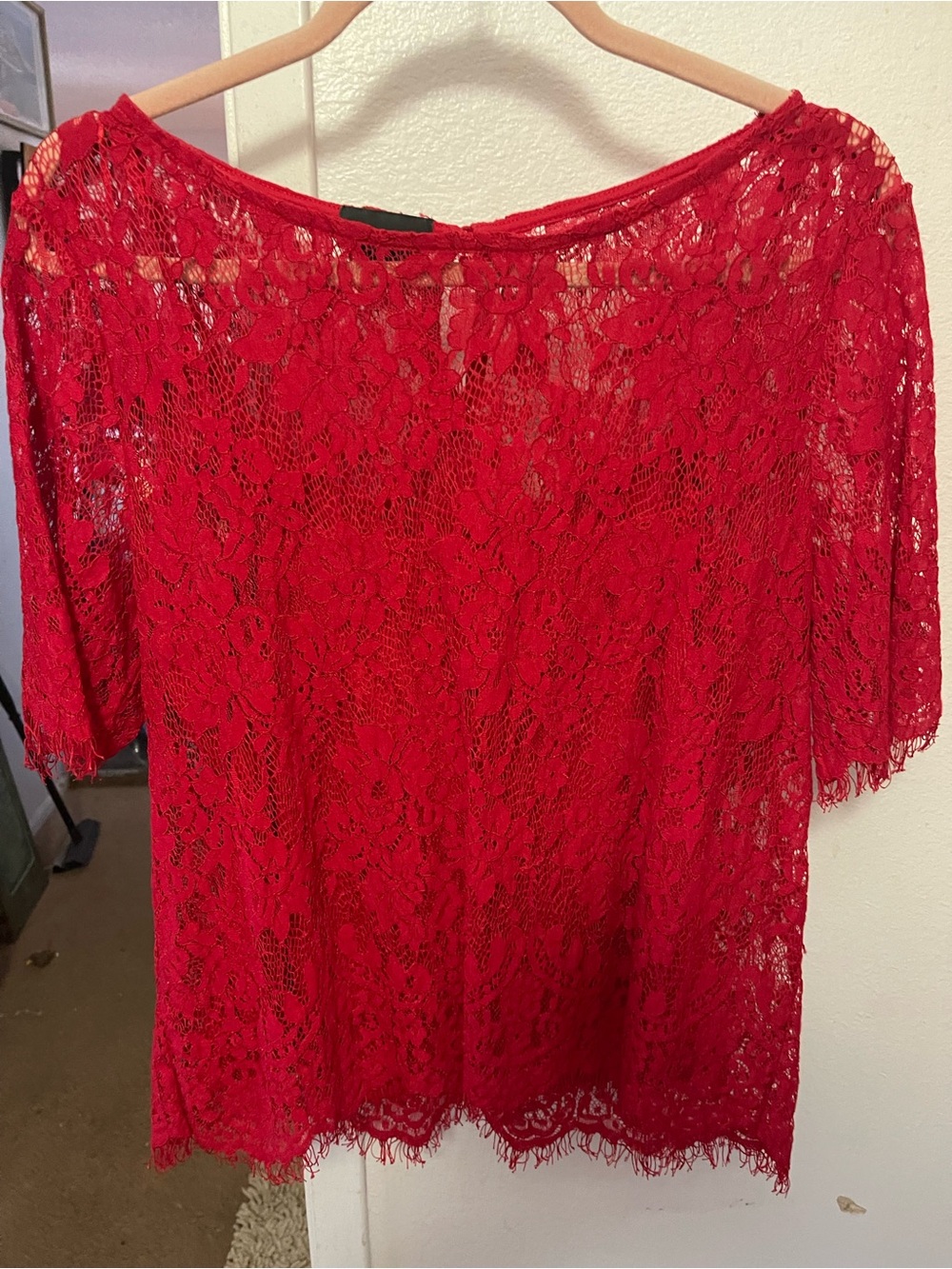 Covington Red Floral Lace Short Sleeve Blouse